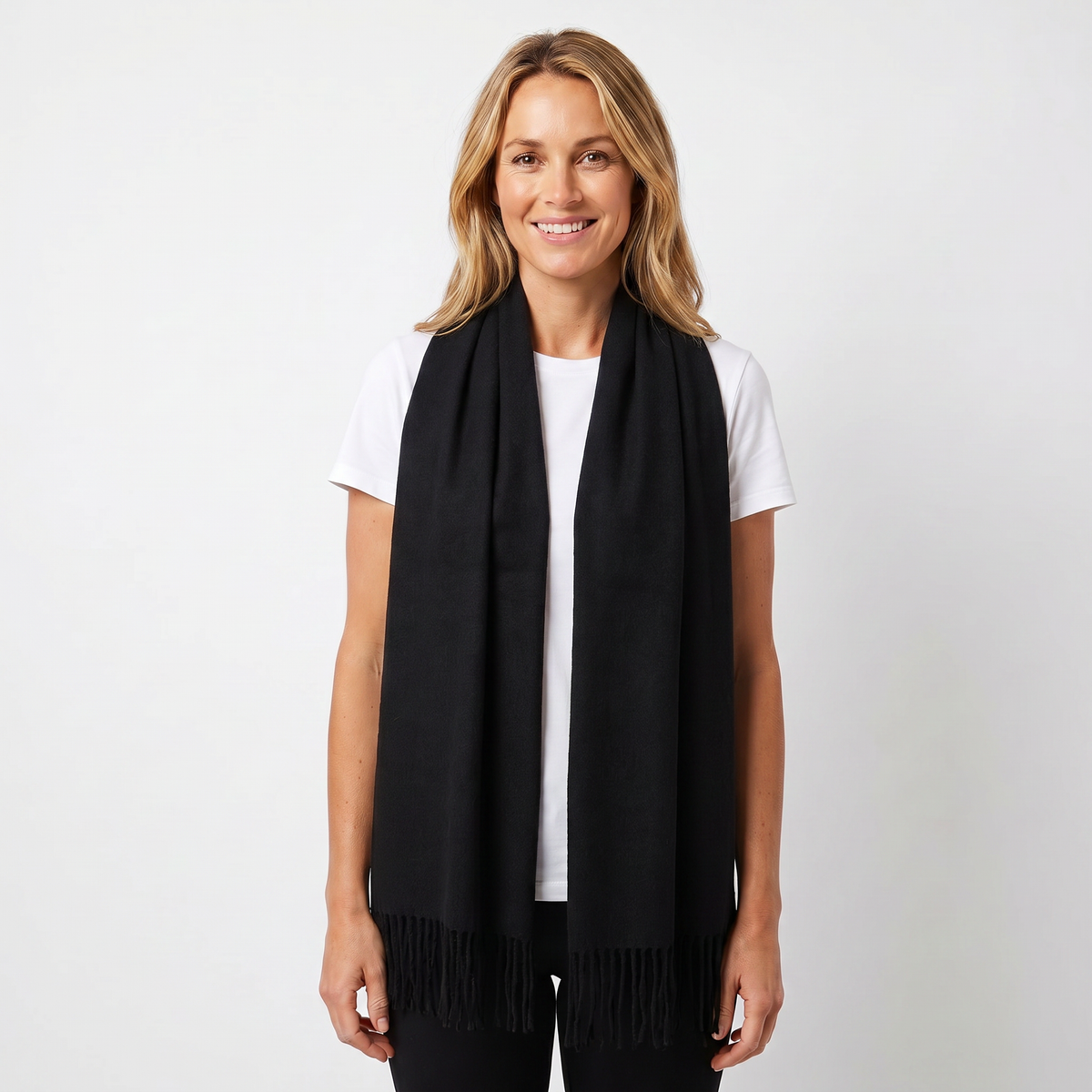 Women's Wide Cashmere-Style Scarf Long Fringed Hem