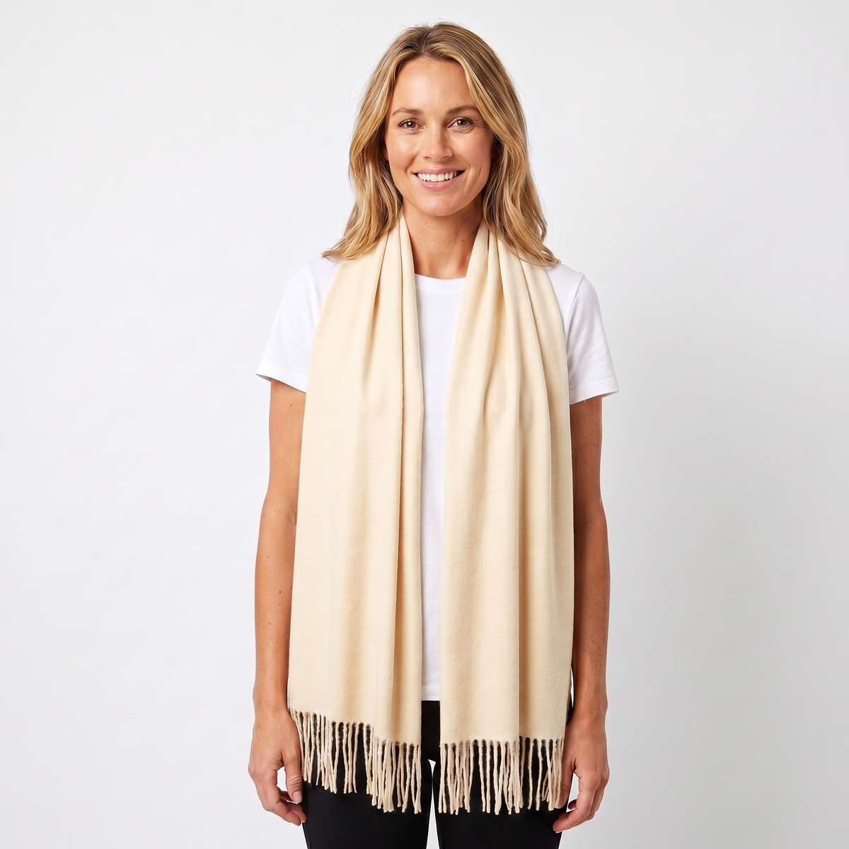 Women's Wide Cashmere-Style Scarf Long Fringed Hem