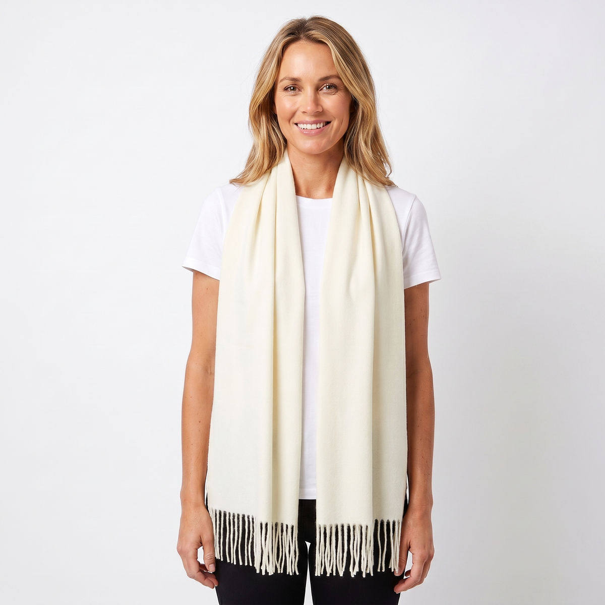 Women's Wide Cashmere-Style Scarf Long Fringed Hem