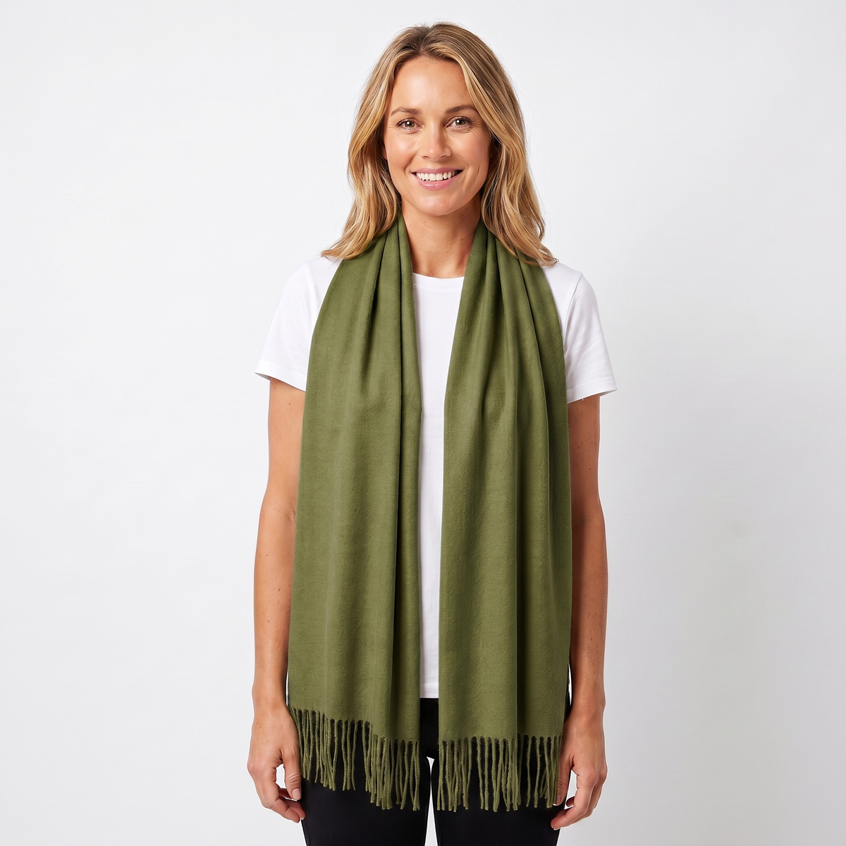 Women's Wide Cashmere-Style Scarf Long Fringed Hem