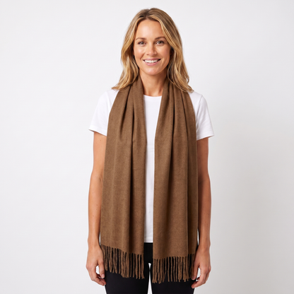 Women's Wide Cashmere-Style Scarf Long Fringed Hem