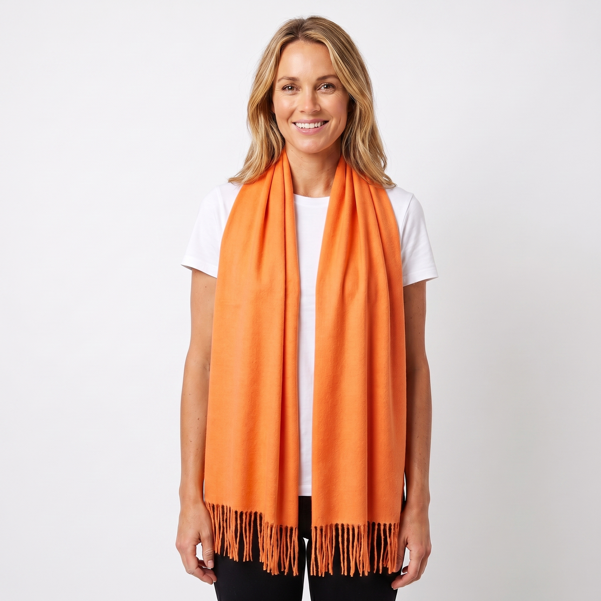 Women's Wide Cashmere-Style Scarf Long Fringed Hem
