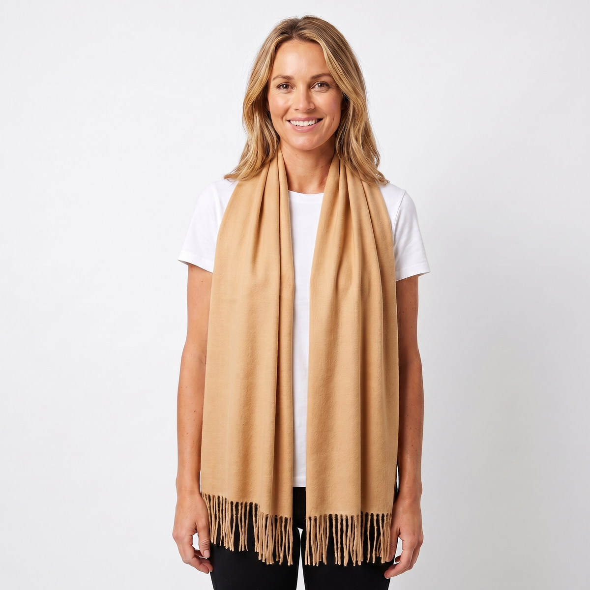 Women's Wide Cashmere-Style Scarf Long Fringed Hem