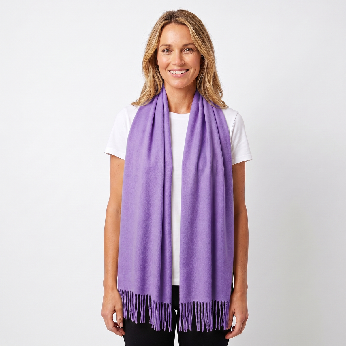 Women's Wide Cashmere-Style Scarf Long Fringed Hem