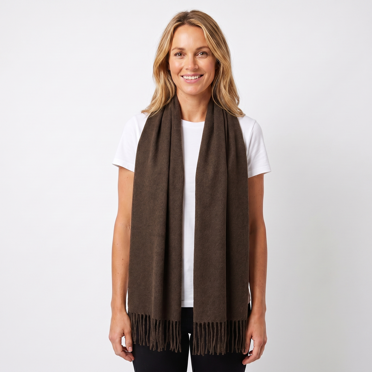 Women's Wide Cashmere-Style Scarf Long Fringed Hem