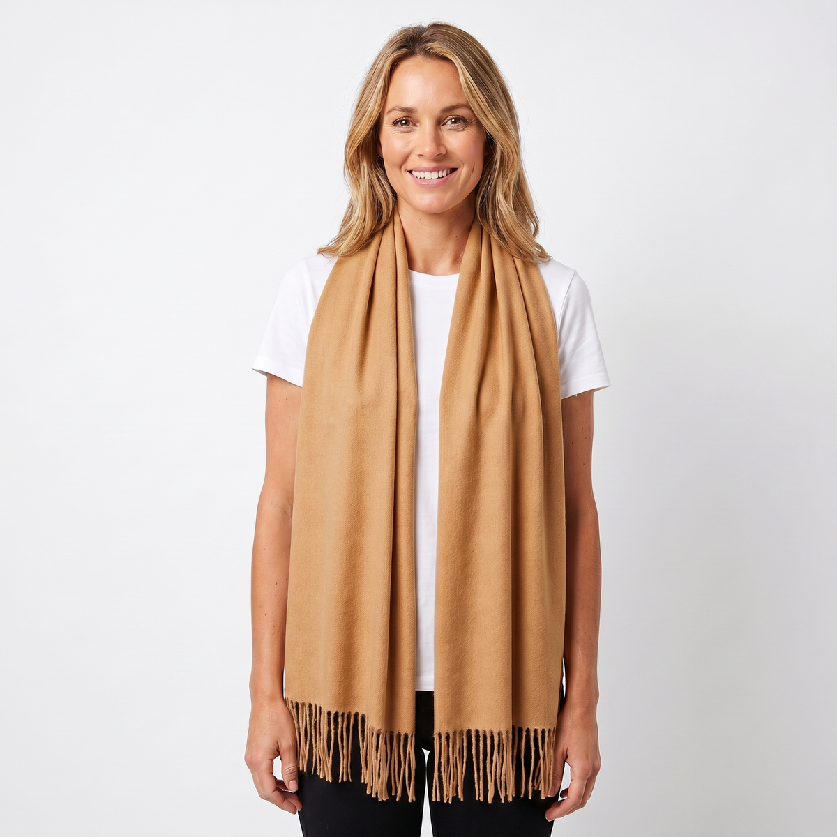 Women's Wide Cashmere-Style Scarf Long Fringed Hem