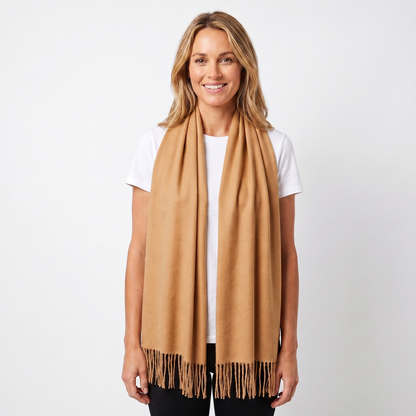 Women's Wide Cashmere-Style Scarf Long Fringed Hem