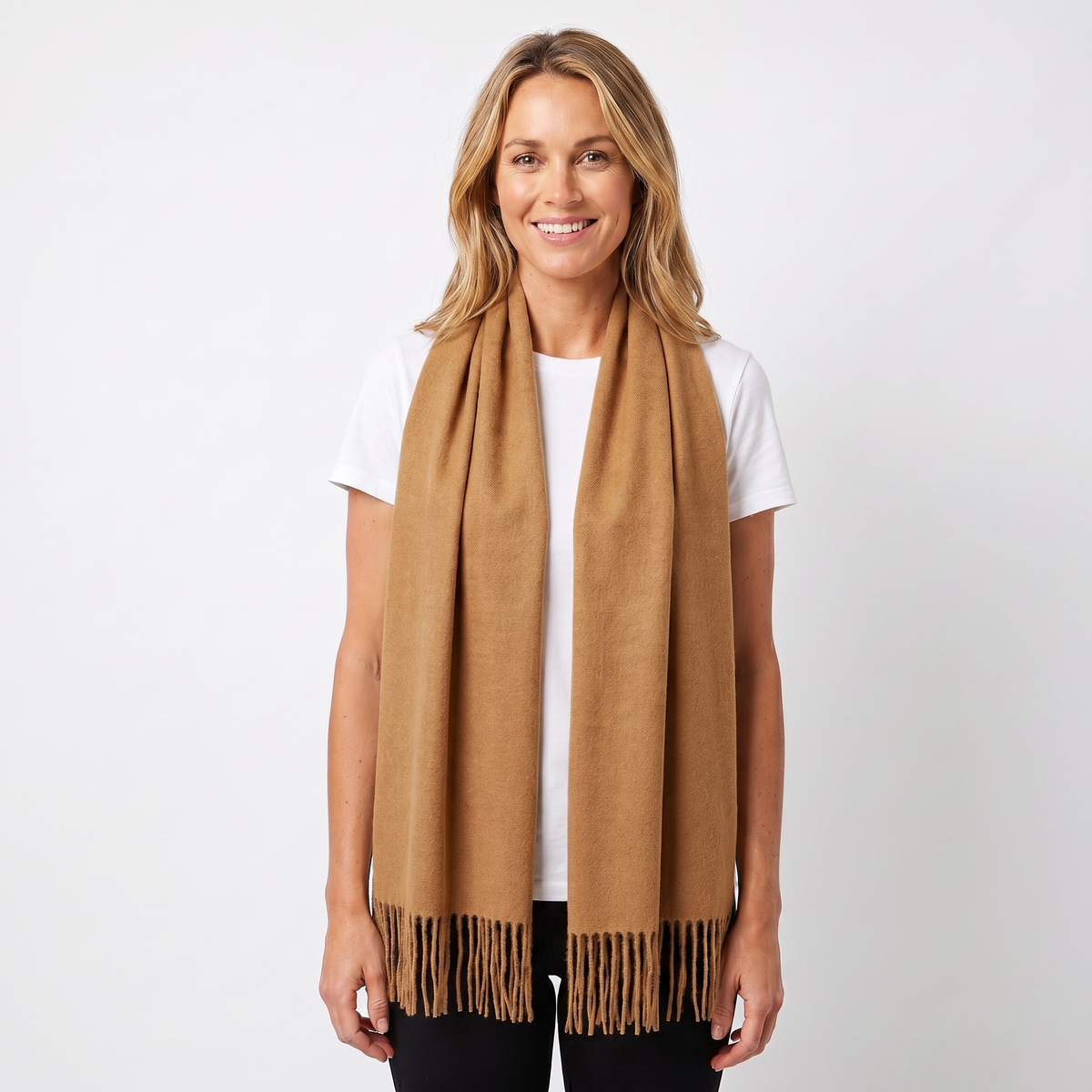 Women's Wide Cashmere-Style Scarf Long Fringed Hem