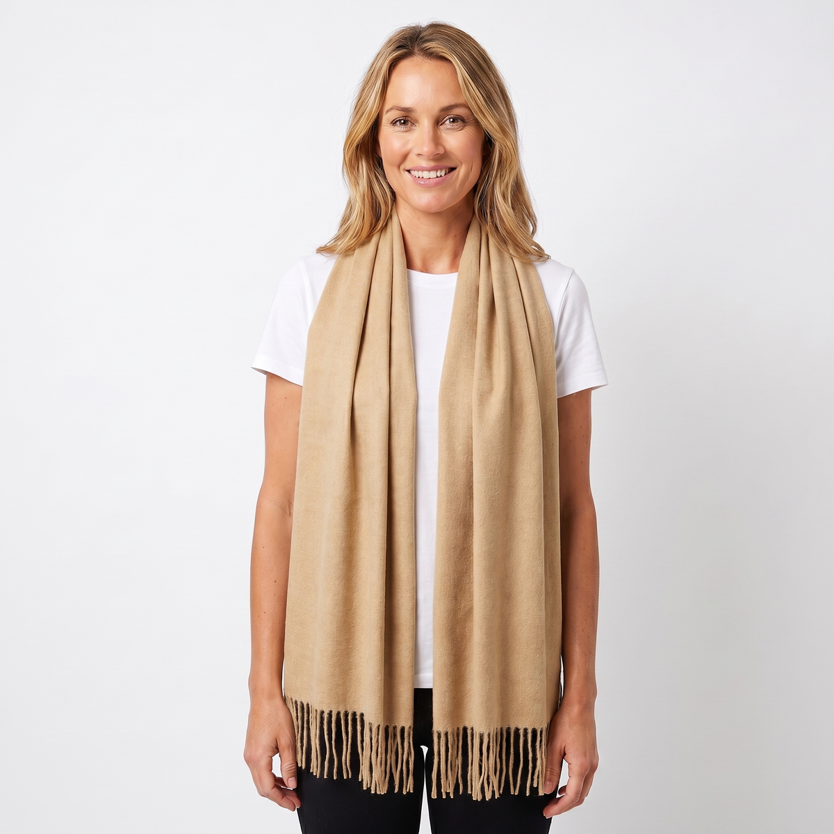 Women's Wide Cashmere-Style Scarf Long Fringed Hem