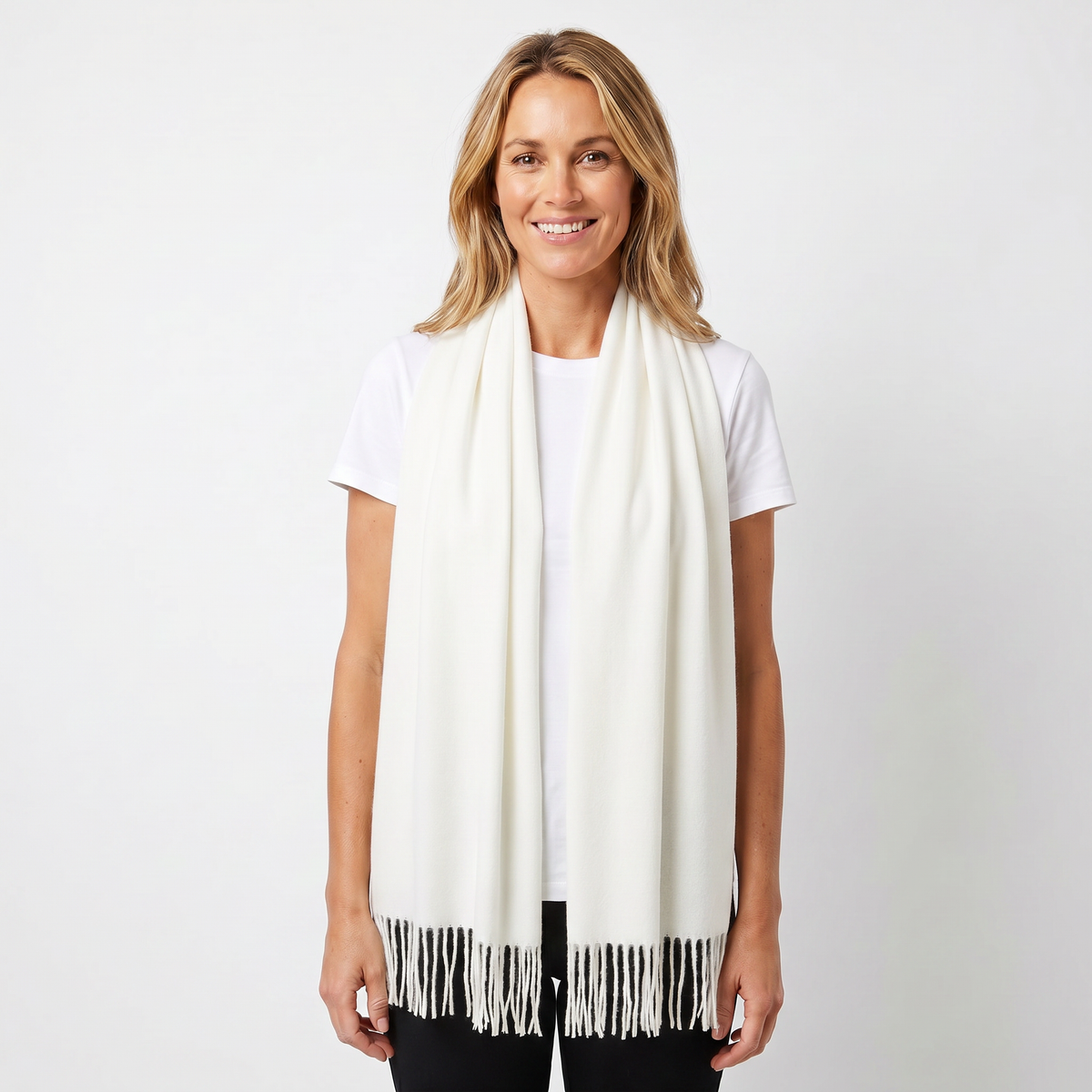 Women's Wide Cashmere-Style Scarf Long Fringed Hem