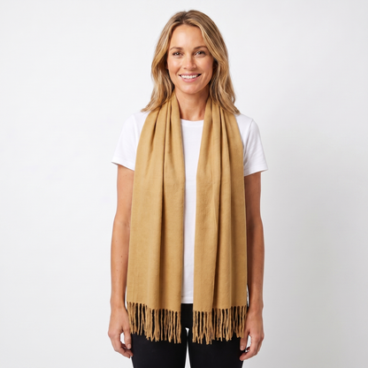 Women's Wide Cashmere-Style Scarf Long Fringed Hem