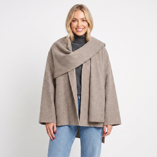Women's Cape Jacket – Wool-Look Attached Scarf Wrap Open Front