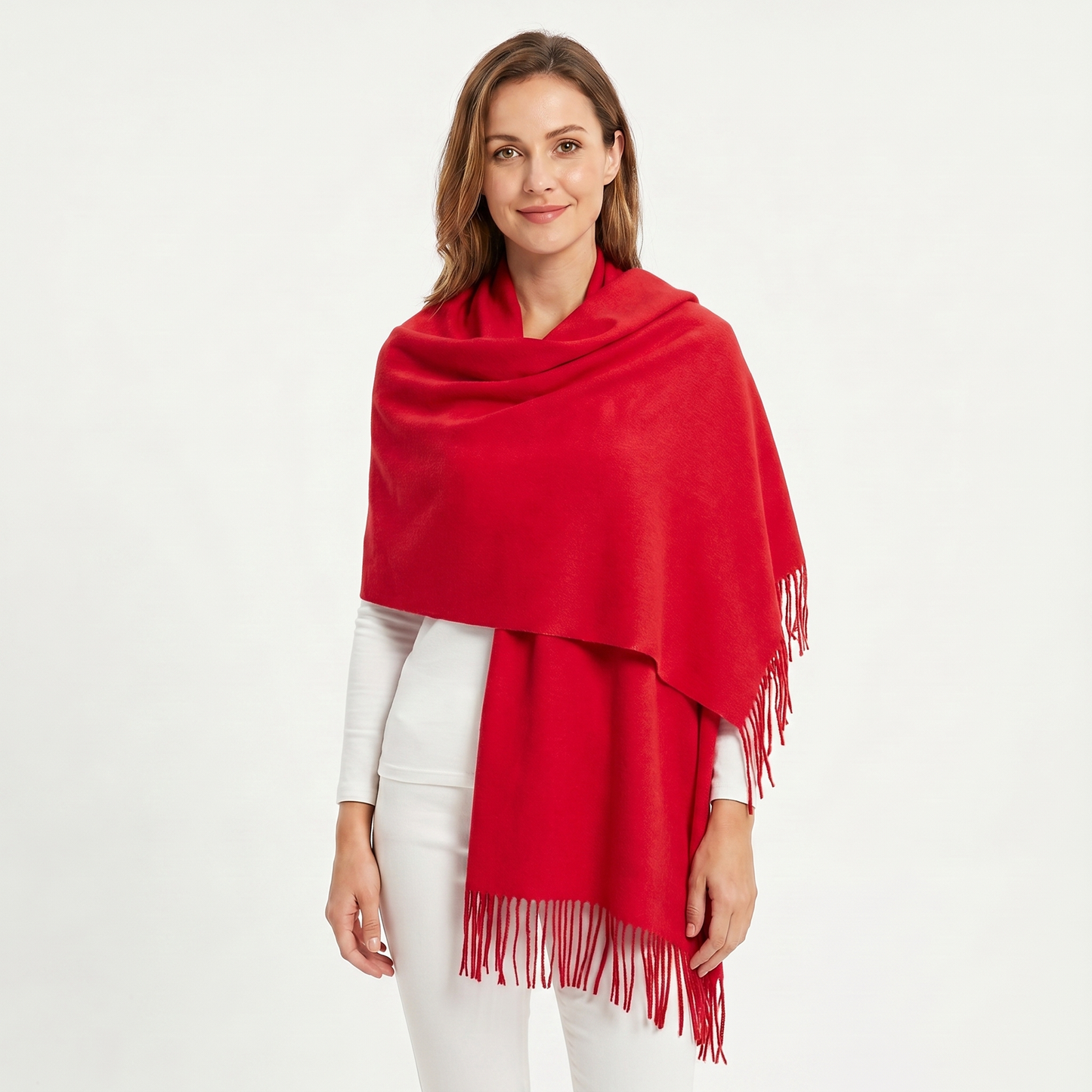 Women's Cashmere-Style Shawl – Oversized Plain Woven Fringe Wrap