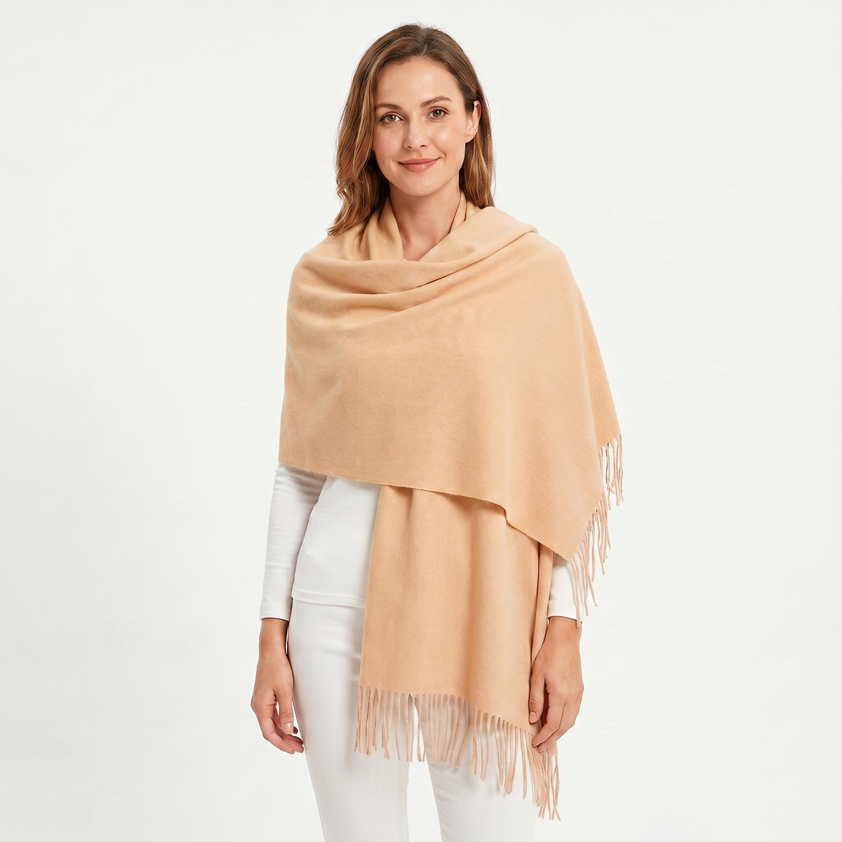 Women's Cashmere-Style Shawl – Oversized Plain Woven Fringe Wrap