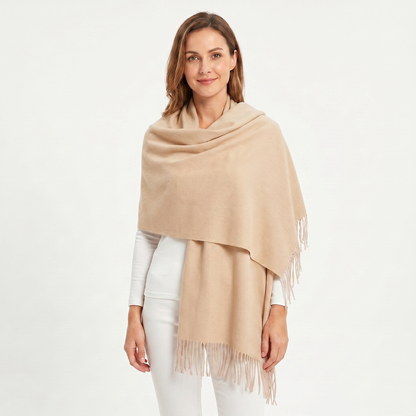 Women's Oversized Cashmere-Style Shawl Long Knotted Fringe
