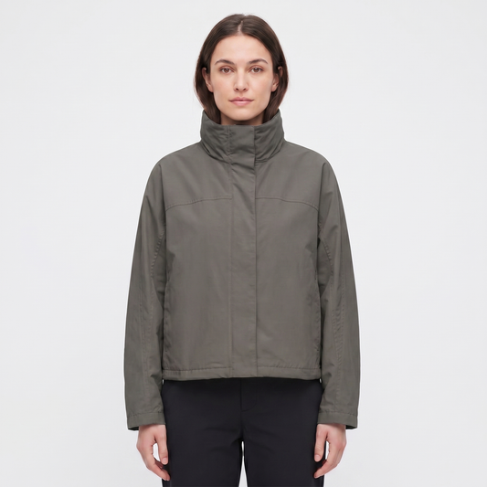 Women's Funnel Neck Jacket – Minimal Shell Oversized Concealed Placket