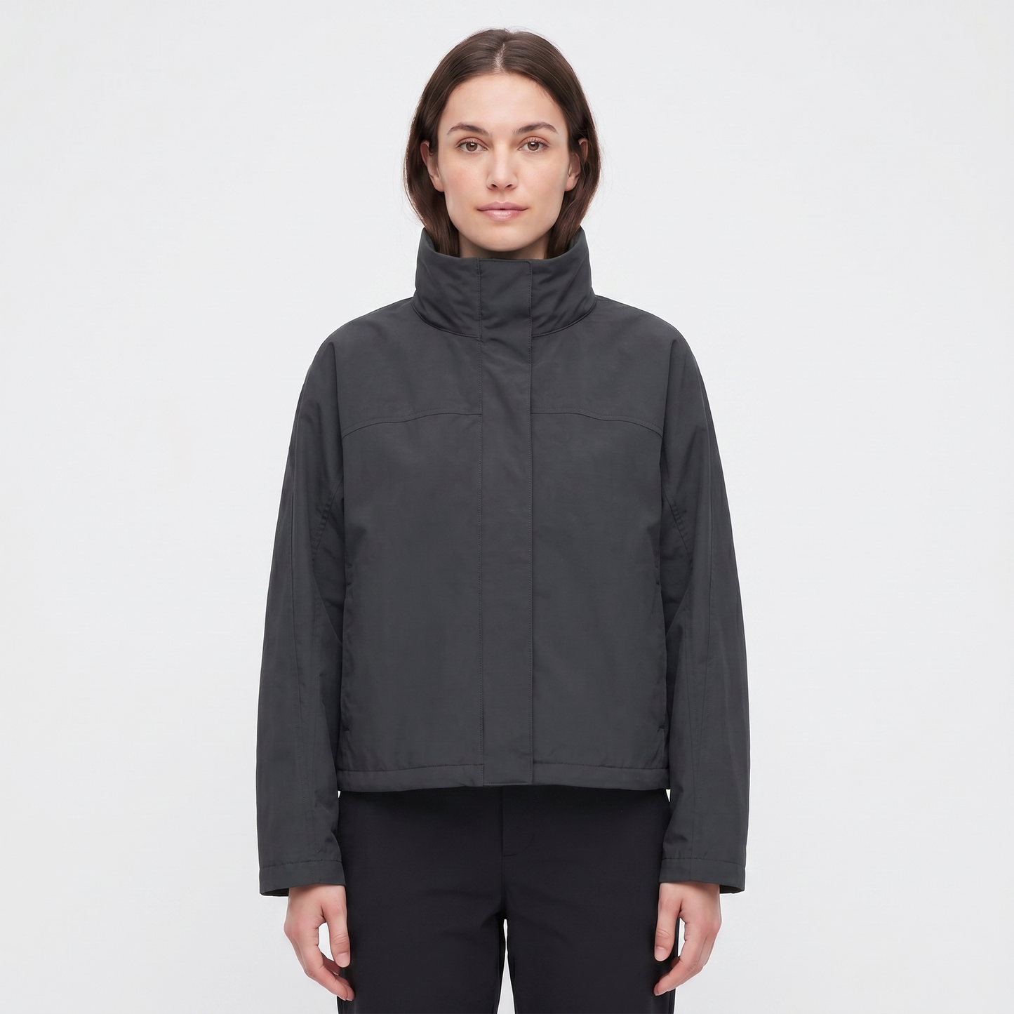 Women's Funnel Neck Jacket – Minimal Shell Oversized Concealed Placket