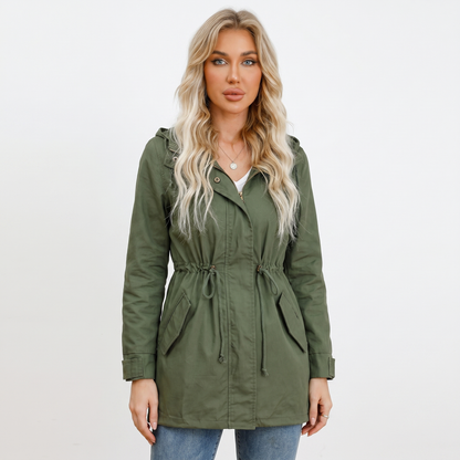 Women's Anorak Jacket – Hooded Utility Drawstring Waist Flap Pockets