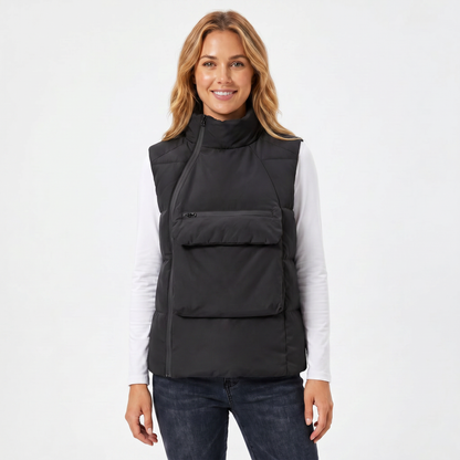Women's Quilted Jacket – Sleeveless Puffer Vest Stand Collar Zip Chest Pocket