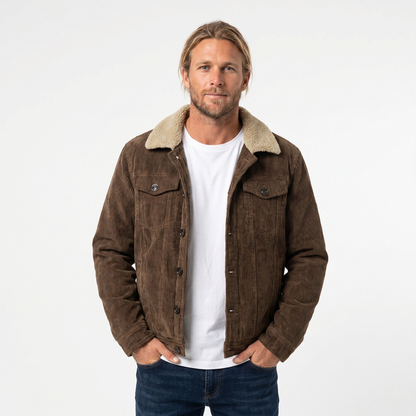 Men's Winter Corduroy Jacket – Sherpa Collar Button-Front
