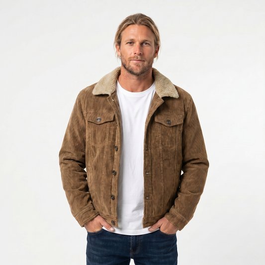 Men's Winter Corduroy Jacket – Sherpa Collar Button-Front
