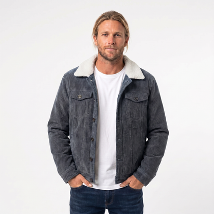 Men's Winter Corduroy Jacket – Sherpa Collar Button-Front