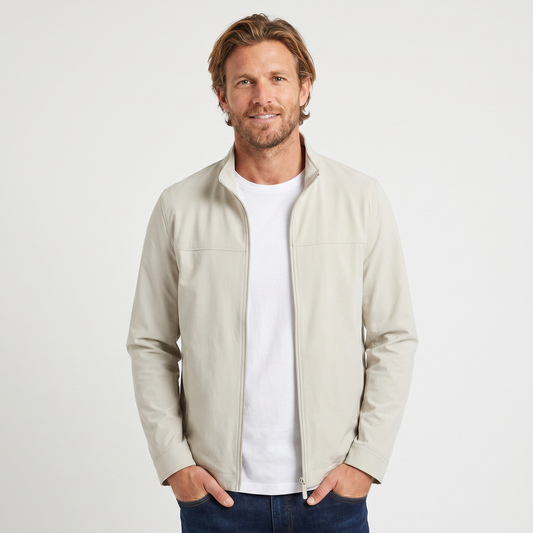 Men's Zip-Front Jacket – Stand Collar Minimal Panelling