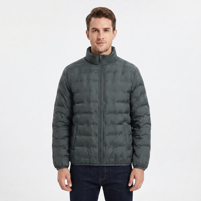 Men's Puffer Jacket – Stand Collar Quilted Hip Length