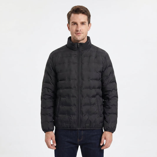 Men's Puffer Jacket – Stand Collar Quilted Hip Length