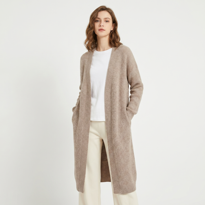 Women's Long Open Front Cardigan Ribbed Trim Oversized Duster Knit Coat Sweater