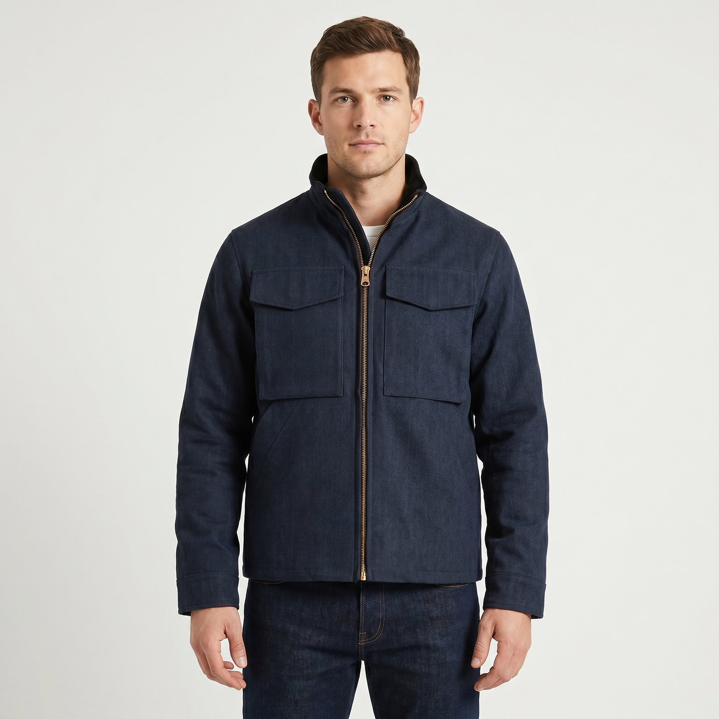 Men's Corduroy Field Jacket Contrast Trim Four Pocket Zip Up Casual Coat