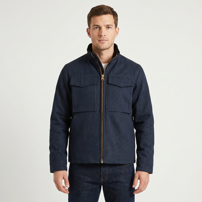 Men's Corduroy Field Jacket Contrast Trim Four Pocket Zip Up Casual Coat