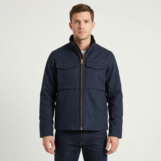 Men's Corduroy Field Jacket Contrast Trim Four Pocket Zip Up Casual Coat