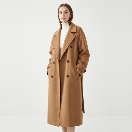 Women's Double Breasted Wool Blend Longline Coat Oversized Notch Lapel Winter