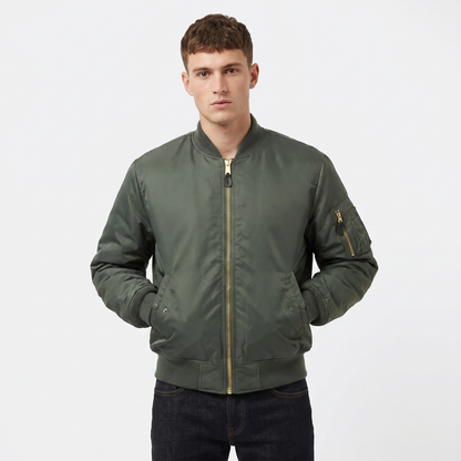 Men's MA-1 Flight Bomber Jacket Nylon Shell Gold Zip Padded Military Casual Coat