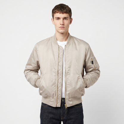 Men's MA-1 Flight Bomber Jacket Nylon Shell Gold Zip Padded Military Casual Coat