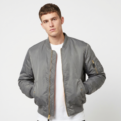 Men's MA-1 Flight Bomber Jacket Nylon Shell Gold Zip Padded Military Casual Coat