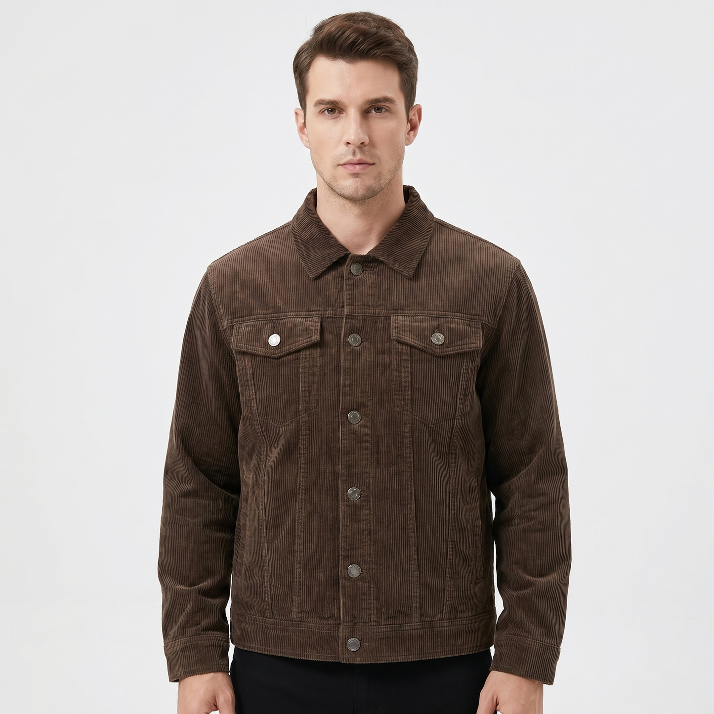 Men's Corduroy Trucker Jacket Button Front Lined Chest Pocket Casual Overshirt Coat