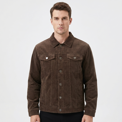 Men's Corduroy Trucker Jacket Button Front Lined Chest Pocket Casual Overshirt Coat