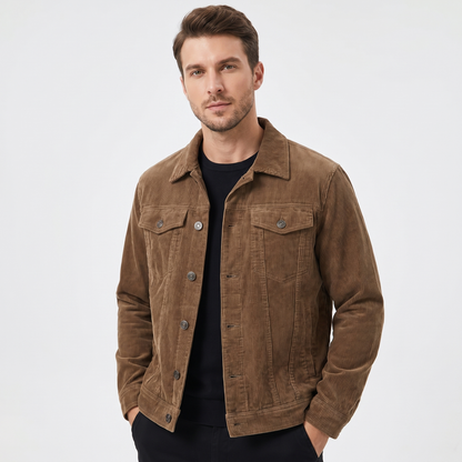 Men's Corduroy Trucker Jacket Button Front Lined Chest Pocket Casual Overshirt Coat