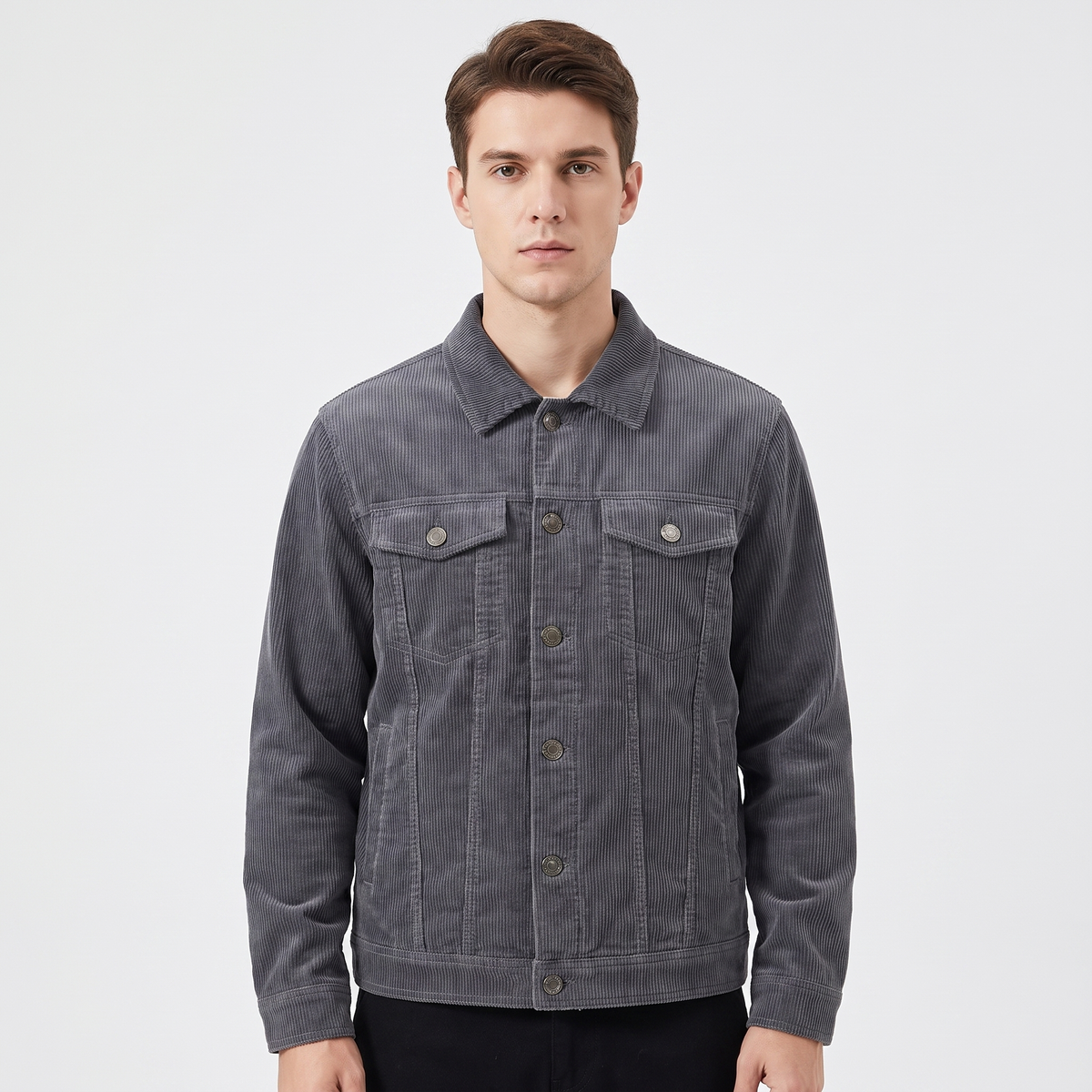 Men's Corduroy Trucker Jacket Button Front Lined Chest Pocket Casual Overshirt Coat