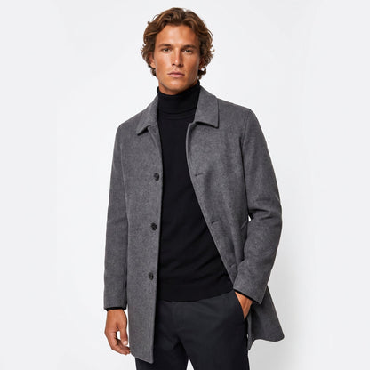 Men's Wool Blend Overcoat Single Breasted Mid Length Smart Winter Coat Casual