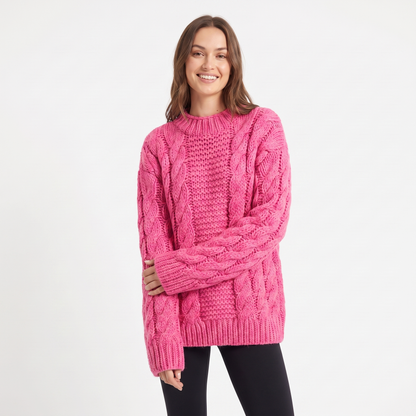 Women's Chunky Cable Knit Oversized Sweater Turtleneck Batwing Sleeve Pullover