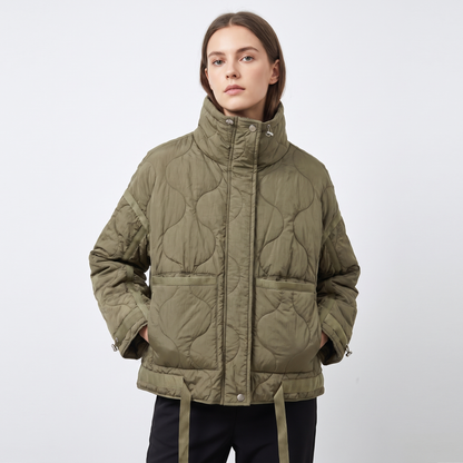 Women's Onion Quilted Jacket Oversized Stand Collar Zip Up Padded Winter Coat