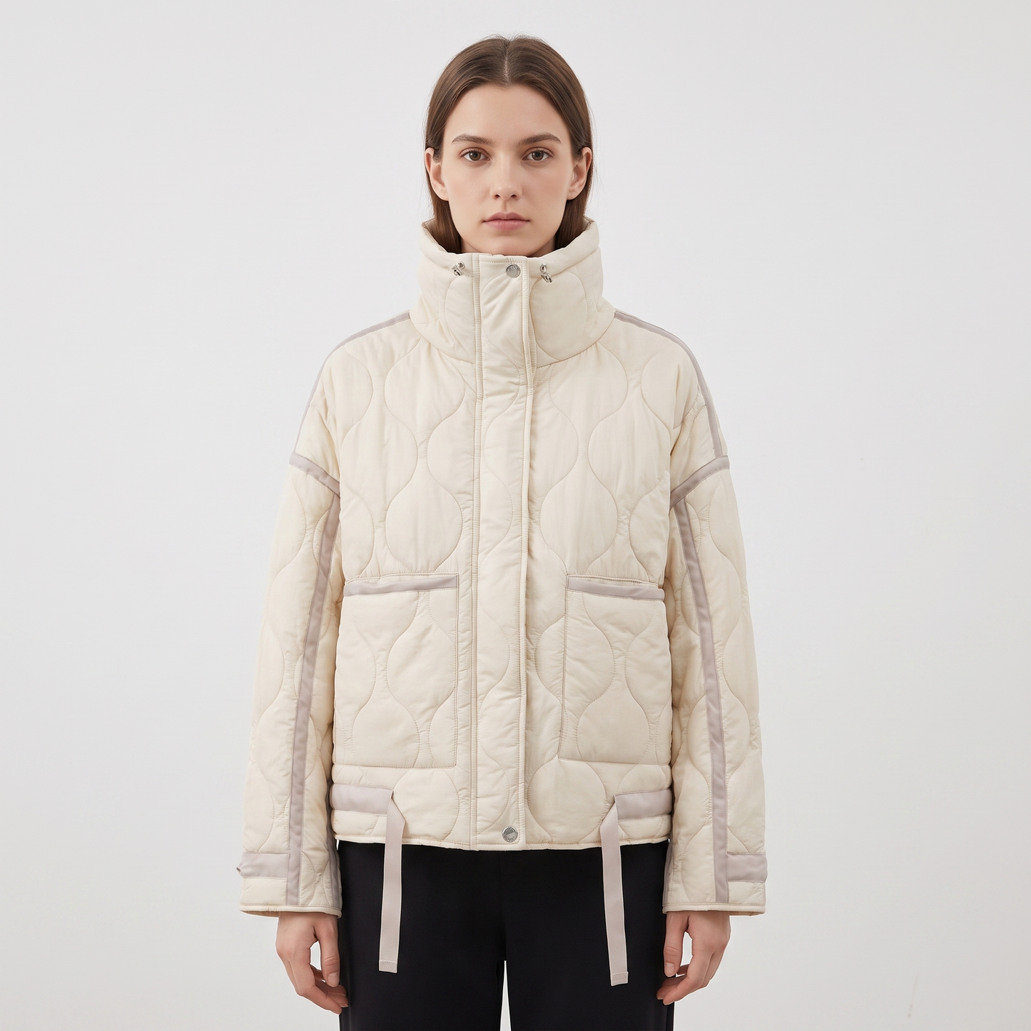 Women's Onion Quilted Jacket Oversized Stand Collar Zip Up Padded Winter Coat