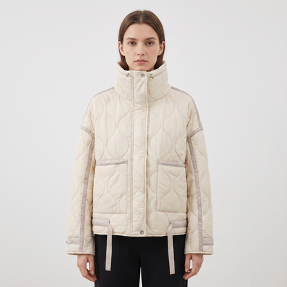 Women's Onion Quilted Jacket Oversized Stand Collar Zip Up Padded Winter Coat