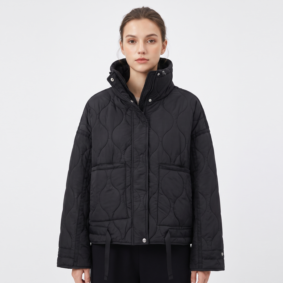 Women's Onion Quilted Jacket Oversized Stand Collar Zip Up Padded Winter Coat