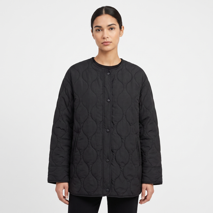 Women's Oversized Onion Quilted Jacket Collarless Snap Button Padded Winter Coat
