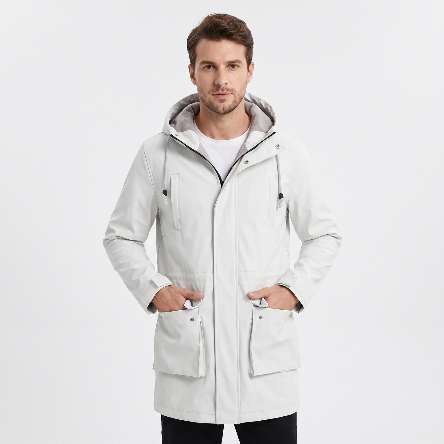 Men's Fleece Lined Softshell Parka Hooded Zip Up Longline Windproof Winter Coat