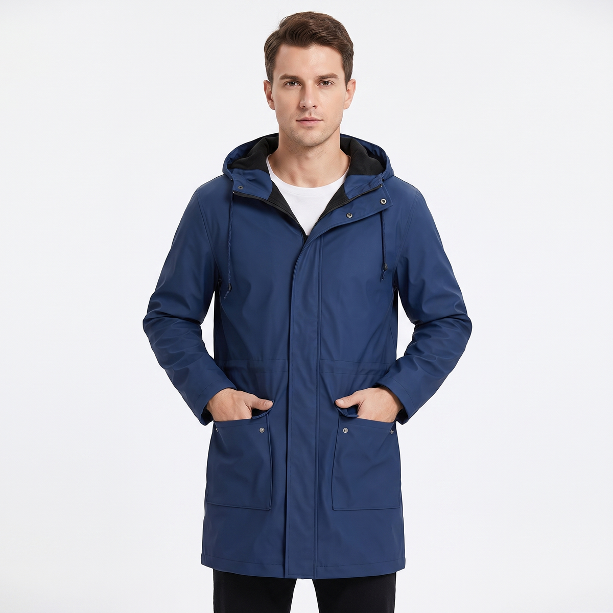 Men's Fleece Lined Softshell Parka Hooded Zip Up Longline Windproof Winter Coat